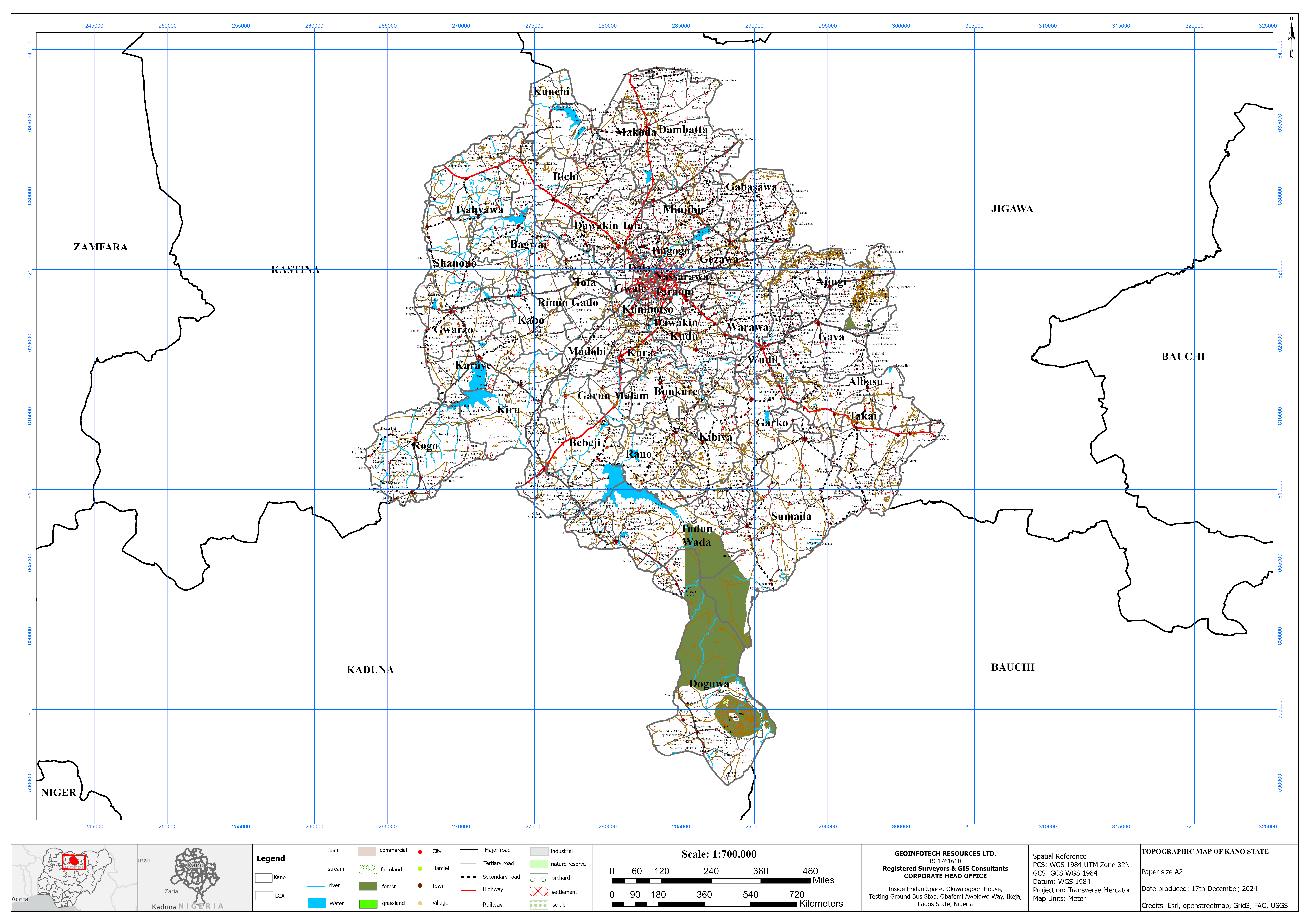 Kano State - Topographic Map and Dataset