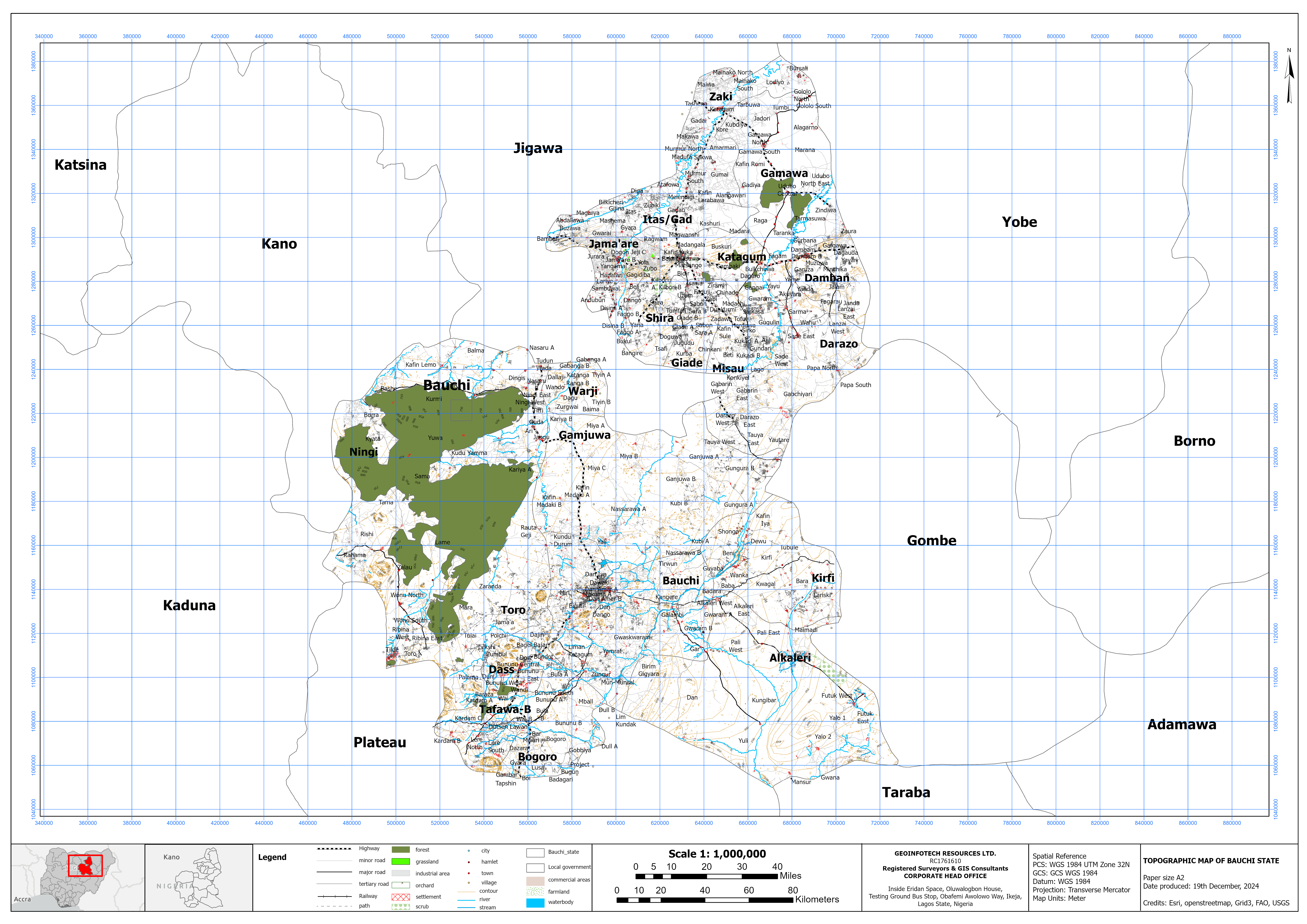 Bauchi State - Topographic Map and Dataset